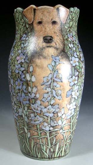 Airedale and Flowers